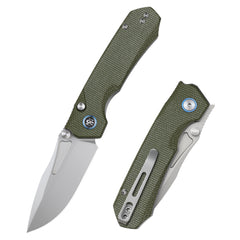 REMETTE Button+Liner Lock EDC Knife Folding Pocket Outdoor Survival EDC Knife Hand Lapping 14C28N Blade Military Green Micarta Handle Rhino-MC25A