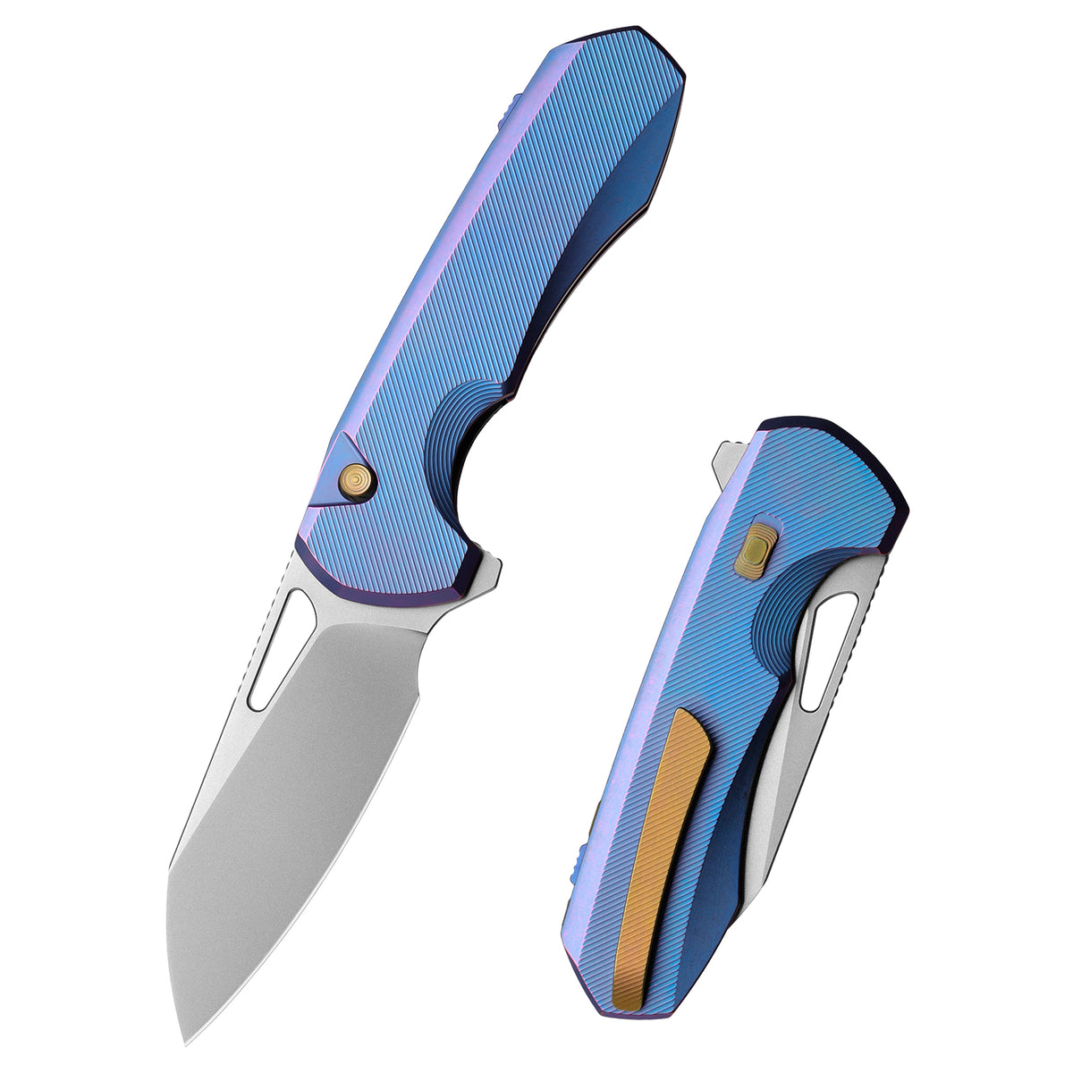 REMETTE RT-Camel Knife Screwless Exterior Button Liner Lock M390 Blade Titanium Handle Knives Blue RTCMLT3