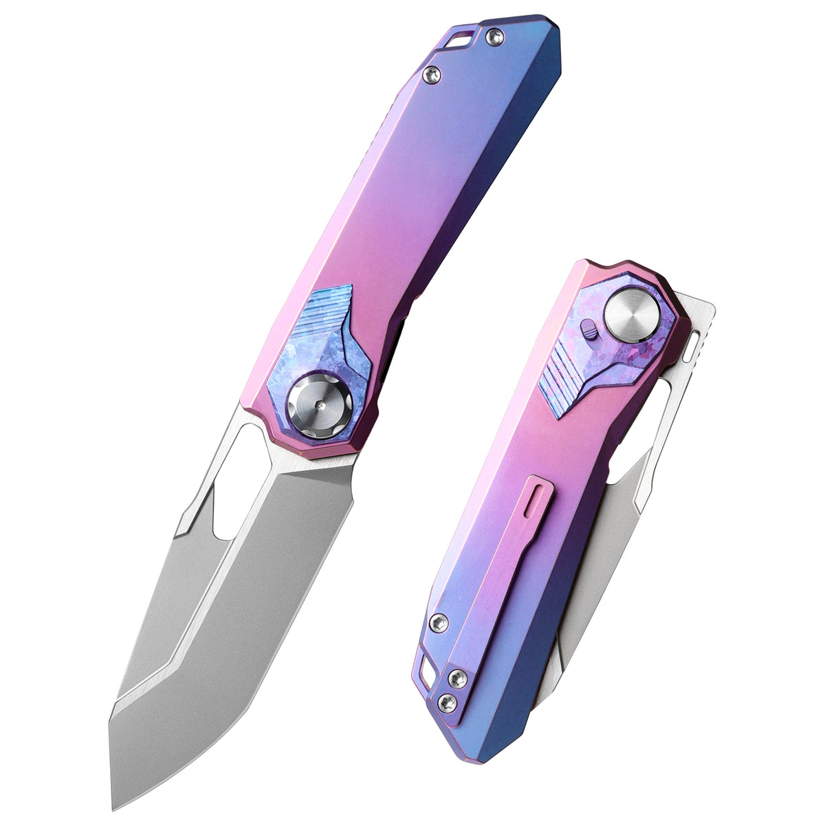 REMETTE RT-Peregrine Falcon Folding Pocket Knife Innovative Button Liner Lock Structure Design Vanax Steel Blade Titanium Handle Knives RTT1-VND with Safety Lock