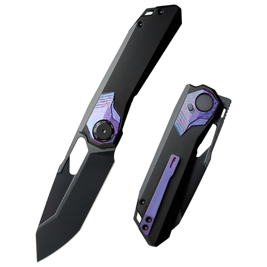 REMETTE RT-Peregrine Falcon Folding Pocket Knife Innovative Button Liner Lock Structure Design Vanax Steel Blade Titanium Handle Knives RTT1-VNB with Safety Lock