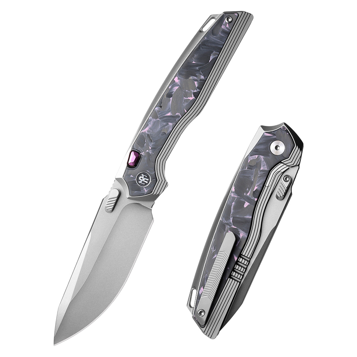 REMETTE RT-ONE Knife Button+Frame Lock M390 Blade Integrated Titanium+Carbon Fiber Handle Outdoor Camping Knives RT ONEA3