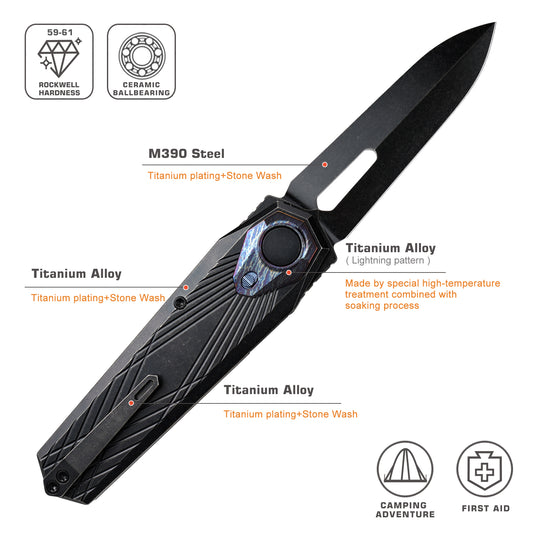 REMETTE RT-Infinite Power Knife M390 Blade Titanium Handle Folding Pocket EDC Tactical Knife RTIP-S