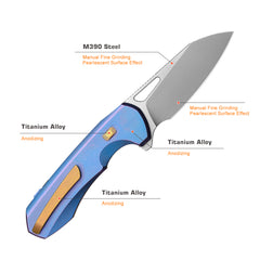 REMETTE RT-Camel Knife Screwless Exterior Button Liner Lock M390 Blade Titanium Handle Knives Blue RTCMLT3