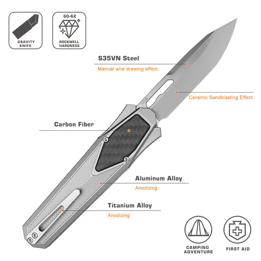 REMETTE Innovative Design Knife S35VN Blade Aluminum Handle 103D3-ZL