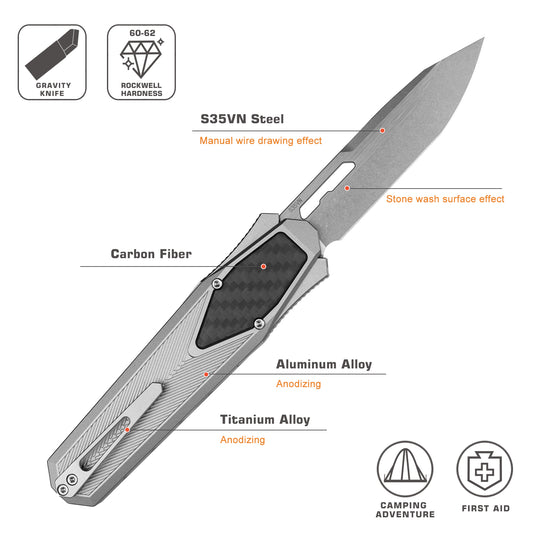 REMETTE Innovative Design Knife S35VN Blade Aluminum Handle 103D4-ZL