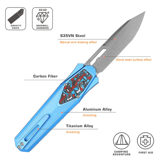 REMETTE Innovative Design Knife S35VN Blade Aluminum Handle 103D8-ZL