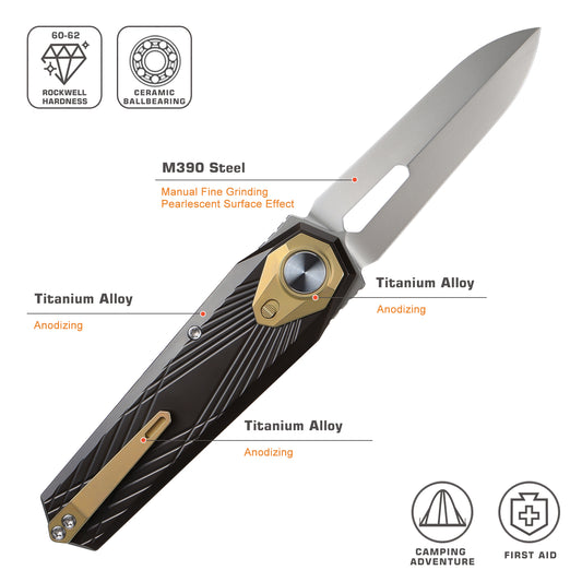 REMETTE RT-Infinite Power Knife M390 Blade Titanium Handle Folding Pocket EDC Tactical Knife RTIP-A