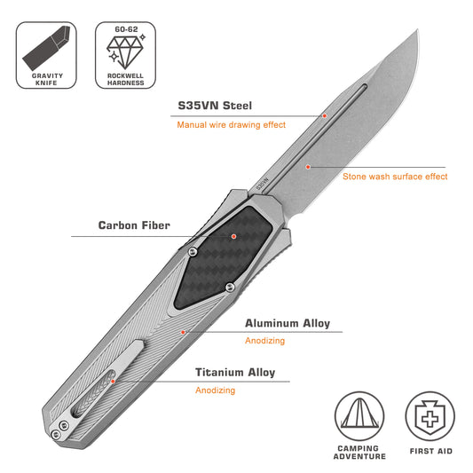REMETTE Innovative Design Knife S35VN Blade Aluminum Handle 103D2-ZL