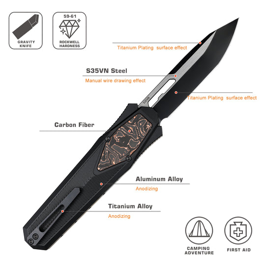 REMETTE Innovative Design Knife S35VN Blade Aluminum Handle 103D15-ZL