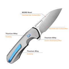 REMETTE RT-Camel Knife Screwless Exterior Button Liner Lock M390 Blade Titanium Handle Knives Titanium Gray RTCMLT2