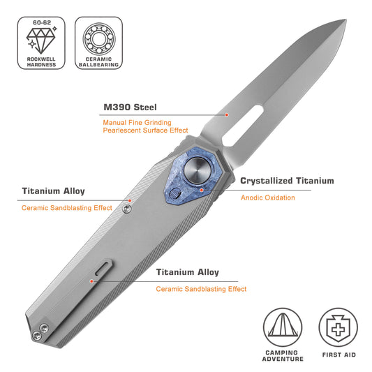 REMETTE RT-Infinite Power Knife M390 Blade Titanium Handle Folding Pocket EDC Tactical Knife RTIP-T
