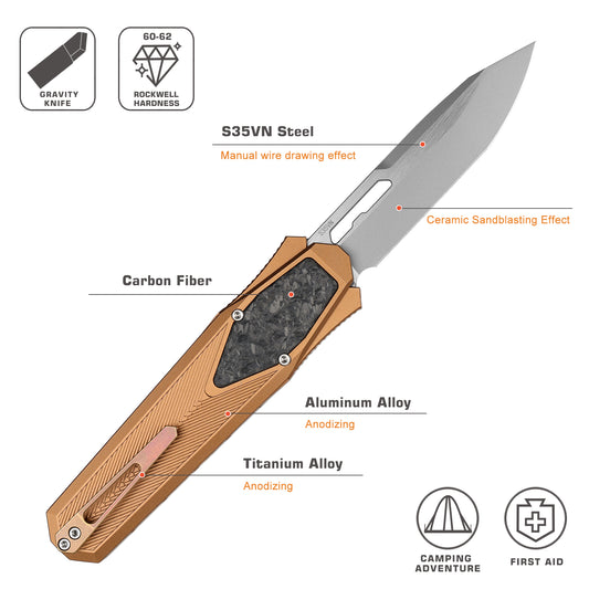 REMETTE Innovative Design Knife S35VN Blade Aluminum Handle 103D11-ZL