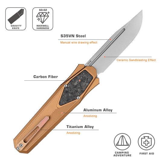 REMETTE Innovative Design Knife S35VN Blade Aluminum Handle 103D9-ZL