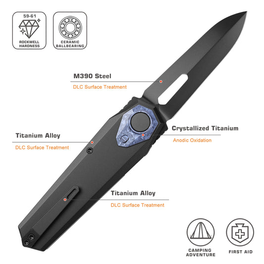 REMETTE RT-Infinite Power Knife M390 Blade Titanium Handle Folding Pocket EDC Tactical Knife RTIP-D