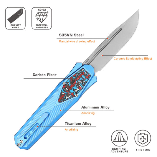 REMETTE Innovative Design Knife S35VN Blade Aluminum Handle 103D5-ZL