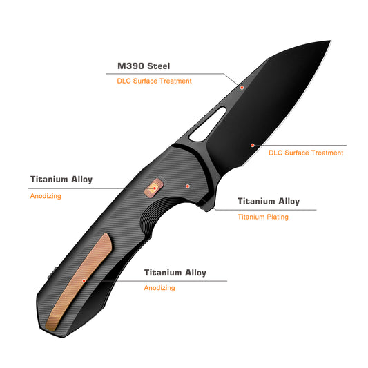 REMETTE RT-Camel Knife Screwless Exterior Button Liner Lock M390 Blade Titanium Handle Knives Titanium Gray Black RTCMLT1