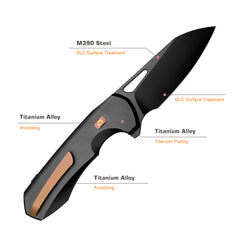 REMETTE RT-Camel Knife Screwless Exterior Button Liner Lock M390 Blade Titanium Handle Knives Titanium Gray Black RTCMLT1
