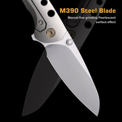 REMETTE RT-BEE-T Titanium M390 Knife Outdoor Folding Pocket EDC Knives with Fruit Food Fork Toothpick (Pocket Clip with LOGO)