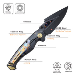 REMETTE RT-Scepter Innovative Button Frame Lock M390 Blade Timascus Handle Knife SCPT-B