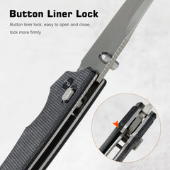 REMETTE Button+Liner Lock Folding Pocket Knife Sharp 14C28N Blade Reversible Pocket Clip Durable Micarta Handle Men Women EDC Hiking Fishing Camping Knives WD107