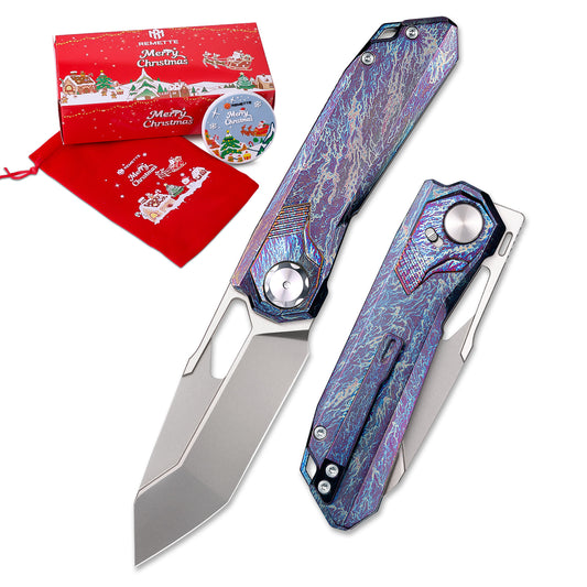 REMETTE RT-Peregrine Falcon Knife Innovative Button Lock Structure Design Thunder Lightn Textures Titanium Handle M390 Knives RTT1-TX with Safety Lock