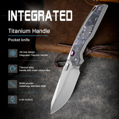 REMETTE RT-ONE Knife Button+Frame Lock M390 Blade Integrated Titanium+Carbon Fiber Handle Outdoor Camping Knives RT ONEA3