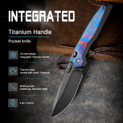 REMETTE RT-ONE Knife Button+Frame Lock M390 Blade Integrated Titanium+Timascus Handle Outdoor Camping Knives RT ONEA1