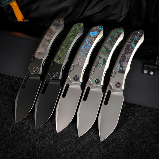 REMETTE RT-Orca Knife Button+Frame Lock M390 Blade Titanium Handle Outdoor Camping Knives ORCATB