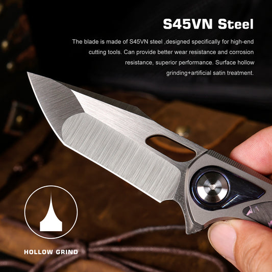 REMETTE RT-Saker Falcon Folding Pocket Knife Innovative Button Lock Structure Design S45VN Blade Titanium Handle Knives ASTP-2 with Safety Lock