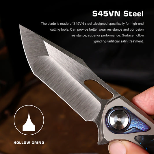 REMETTE RT-Saker Falcon Folding Pocket Knife Innovative Button Lock Structure Design S45VN Blade Titanium Handle Knives ASTP-1 with Safety Lock