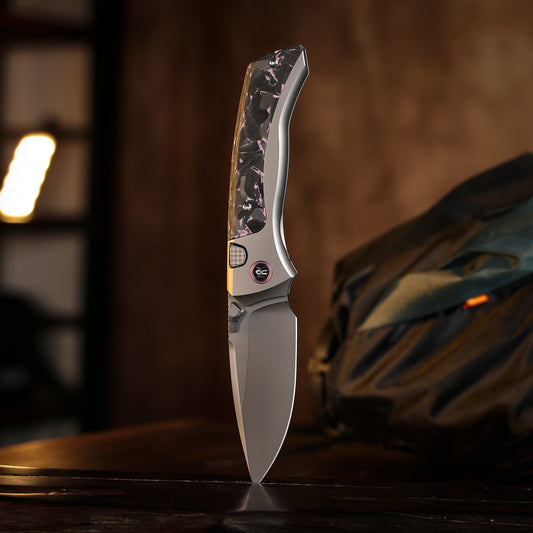 REMETTE RT-Steed Innovative Button Frame Lock M390 Blade Titanium Carbon Fiber Handle  Folding Pocket Knife RTWS-TP