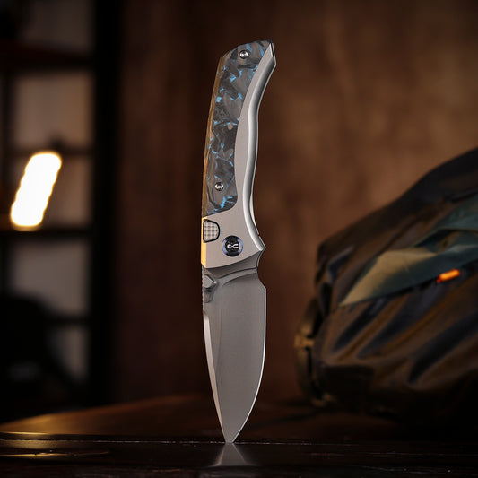 REMETTE RT-Steed Innovative Button Frame Lock M390 Blade Titanium Carbon Fiber Handle  Folding Pocket Knife RTWS-TB