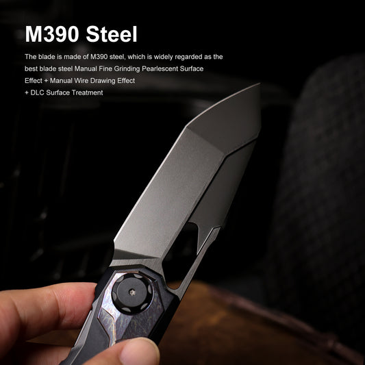REMETTE RT-Peregrine Falcon Folding Pocket Knife Innovative Button Lock Structure Design M390 Blade Titanium Handle Knives RTT1-DT with Safety Lock