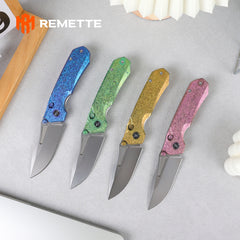 REMETTE RT-Rhino Folding Pocket Knife M390 Blade Crystallized Titanium Handle RNTB4