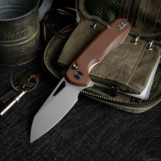 REMETTE RT-Camel Knife Button Liner Lock 14C28N Blade G10 Handle Outdoor Camping Knives RTCMLC