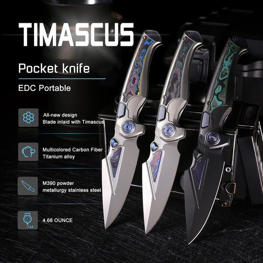 REMETTE RT-Scepter Innovative Button Frame Lock M390+Timascus Blade Titanium+Carbon Fiber Handle Knife SCPT-C