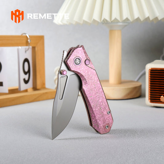 REMETTE RT-Rhino Folding Pocket Knife M390 Blade Crystallized Titanium Handle RNTB1