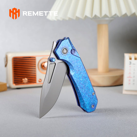 REMETTE RT-Rhino Folding Pocket Knife M390 Blade Crystallized Titanium Handle RNTB3