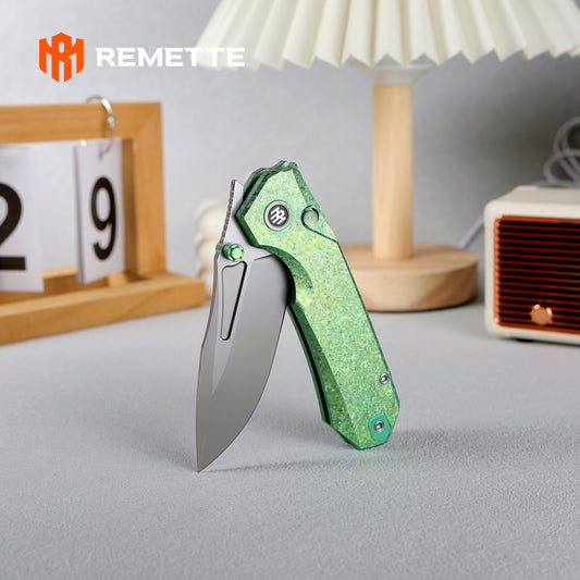 REMETTE RT-Rhino Folding Pocket Knife M390 Blade Crystallized Titanium Handle RNTB4