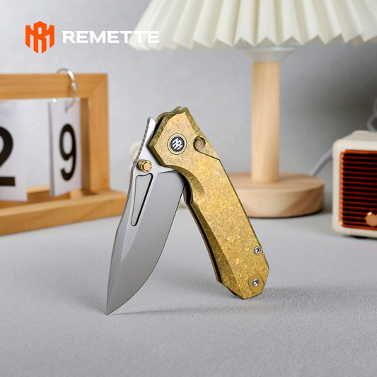 REMETTE RT-Rhino Folding Pocket Knife M390 Blade Crystallized Titanium Handle RNTB2