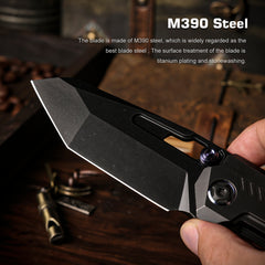 REMETTE RT-Cool Leopard Knife Innovative Button Frame Lock M390 Blade Titanium Handle Outdoor Camping Knives RTKS-B