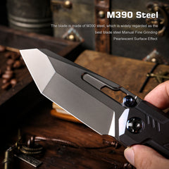REMETTE RT-Cool Leopard Knife Frame Lock M390 Blade Titanium Handle Outdoor Camping Knives RTKS-L