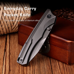 REMETTE Titanium Pocket Knife WD107 Series, EDC Button Lock Knife, DLC M390 Blade, Men Women Daily Carry Lightweight Folding Knife, Sharp Fishing Camping Knives (Black/DLC)