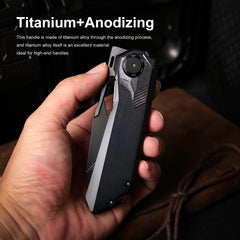 REMETTE RT-Peregrine Falcon Folding Pocket Knife Innovative Button Lock Structure Design M390 Blade Titanium Handle Knives RTT1-DT with Safety Lock