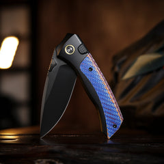 REMETTE RT-Steed Folding Pocket Knife Innovative Button Frame Lock Structure Design M390 DLC Blade Titanium + Carbon Fiber Handle Knives RTWS-BC