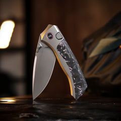 REMETTE RT-Steed Innovative Button Frame Lock M390 Blade Titanium Carbon Fiber Handle  Folding Pocket Knife RTWS-TP