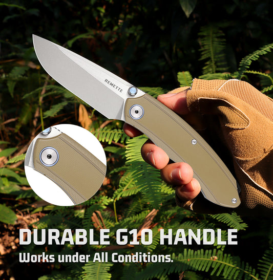 REMETTE Folding Pocket Knife Brown G10 Handle 14C28N Blade Survivn Self Defence Hiking EDC Knife GC103-C