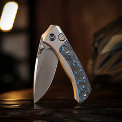 REMETTE RT-Steed Innovative Button Frame Lock M390 Blade Titanium Carbon Fiber Handle  Folding Pocket Knife RTWS-TB