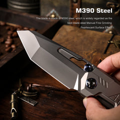 REMETTE RT-Cool Leopard Knife Frame Lock M390 Blade Titanium Handle Outdoor Camping Knives RTKS-T