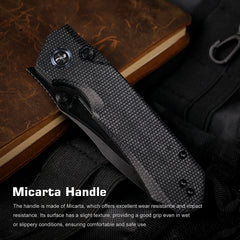 REMETTE Button+Liner Lock EDC Knife Folding Pocket Outdoor Survival EDC Knife Hand Lapping 14C28N Blade Military Green Micarta Handle Rhino-MC25B